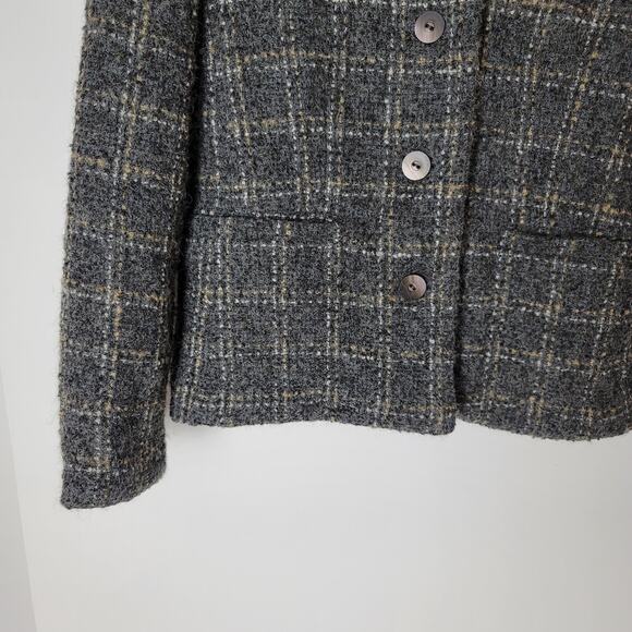 Andrea Viccaro Gray Wool Blend Grid Button Down Blazer Size 6 Petite Career - Picture 4 of 7